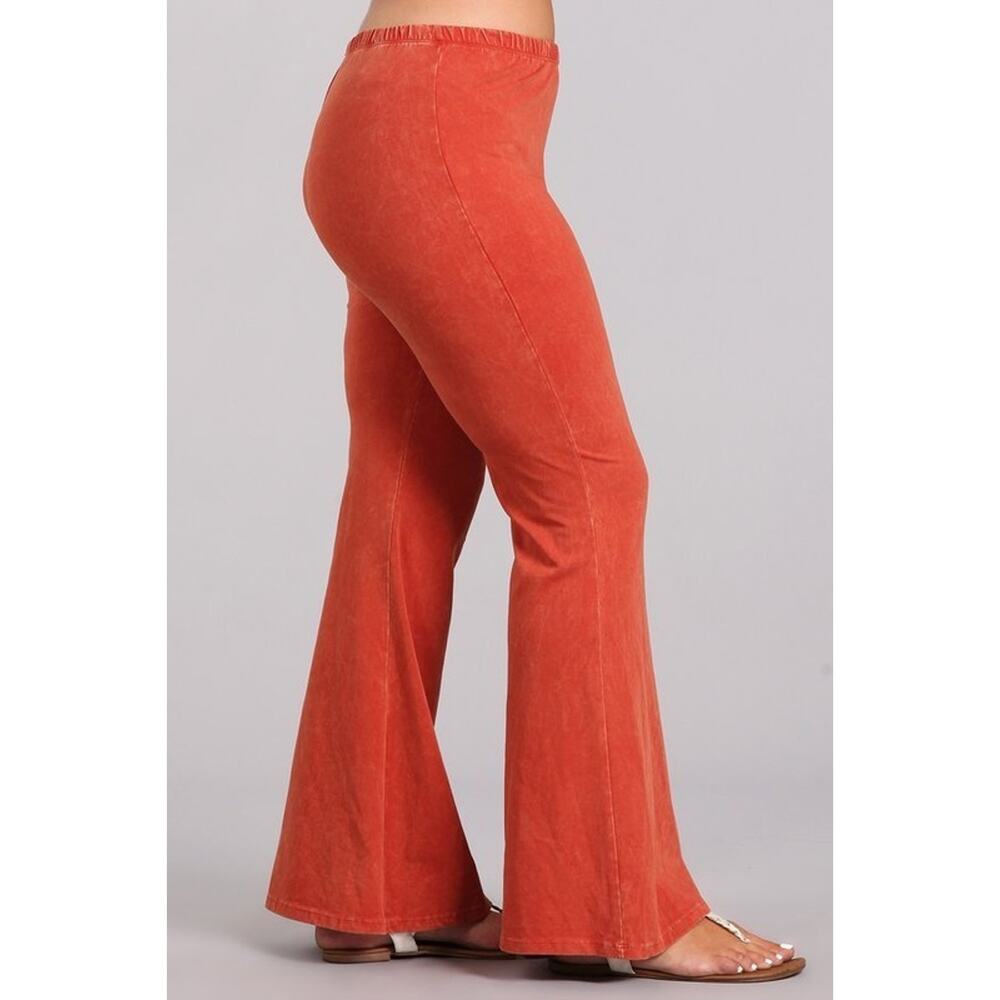 Chatoyant Plus Size Mineral Wash Bell Bottoms Rust 1XL